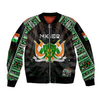 Personalized Niger Roots Sleeve Zip Bomber Jacket African Map in Fingerprint and Tribal Colors