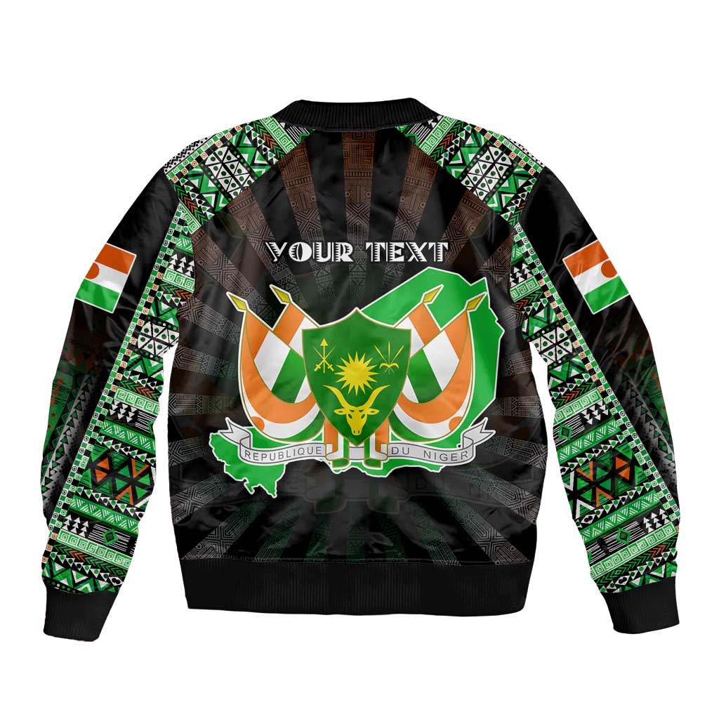 Personalized Niger Roots Sleeve Zip Bomber Jacket African Map in Fingerprint and Tribal Colors