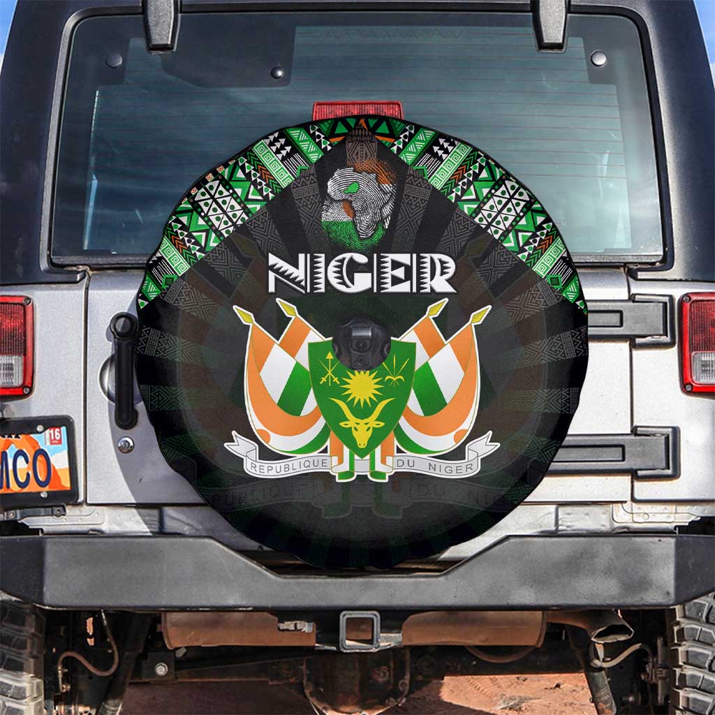 Niger Roots Spare Tire Cover African Map in Fingerprint and Tribal Colors