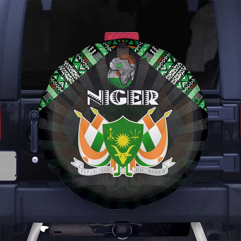 Niger Roots Spare Tire Cover African Map in Fingerprint and Tribal Colors
