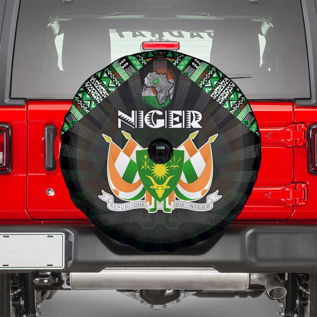 Niger Roots Spare Tire Cover African Map in Fingerprint and Tribal Colors