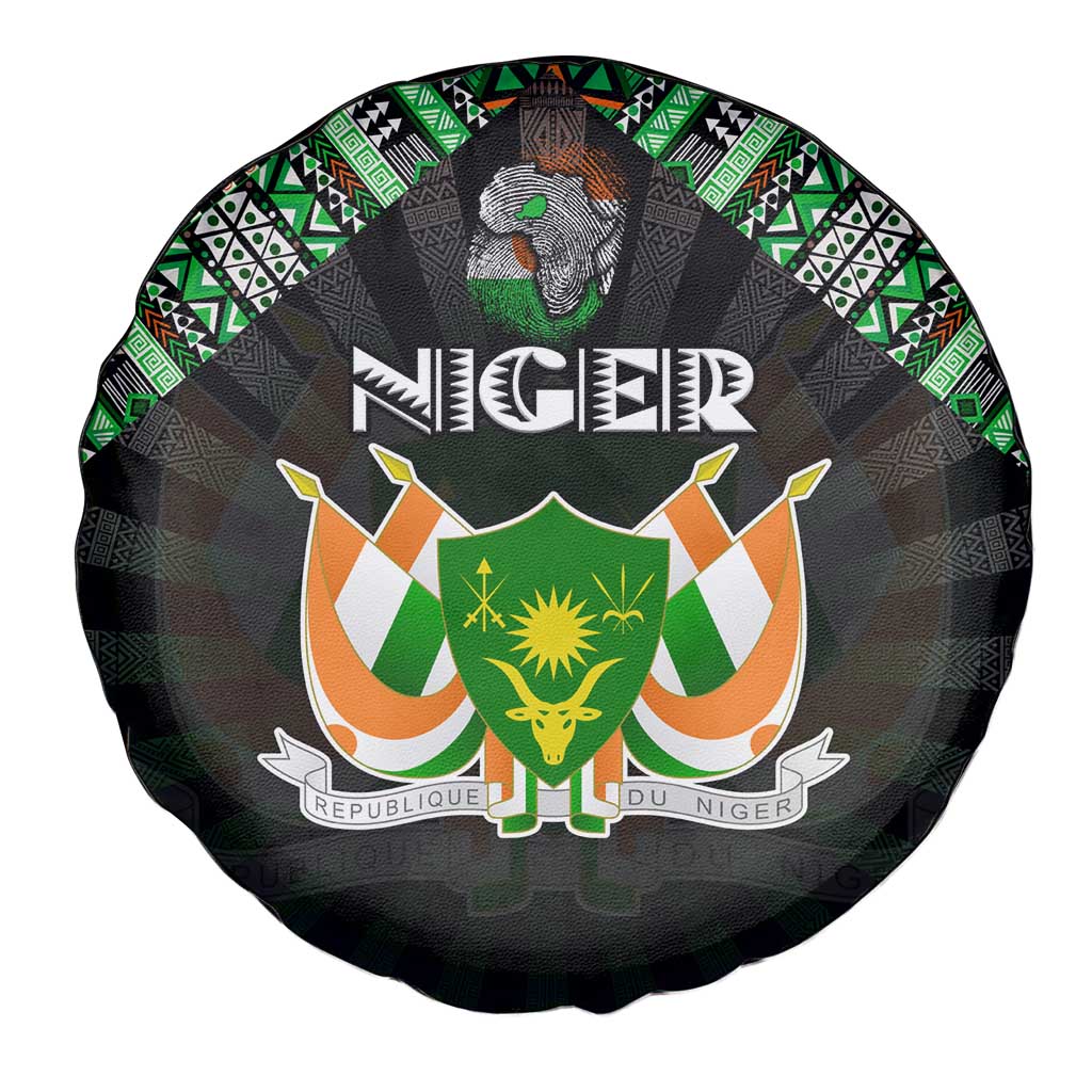 Niger Roots Spare Tire Cover African Map in Fingerprint and Tribal Colors