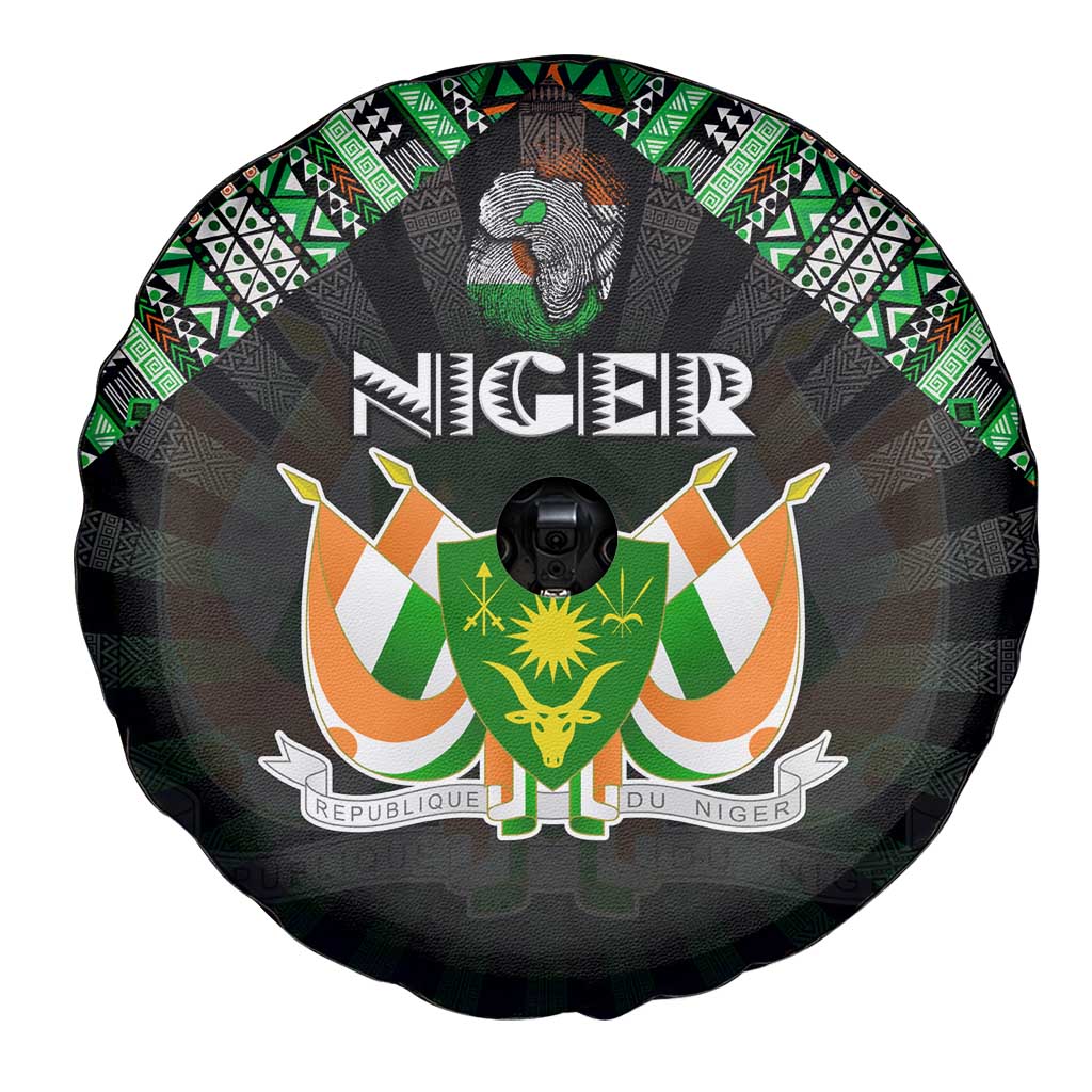 Niger Roots Spare Tire Cover African Map in Fingerprint and Tribal Colors