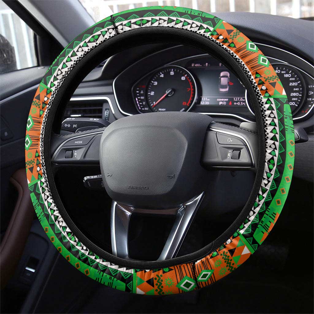 Niger Roots Steering Wheel Cover African Map in Fingerprint and Tribal Colors