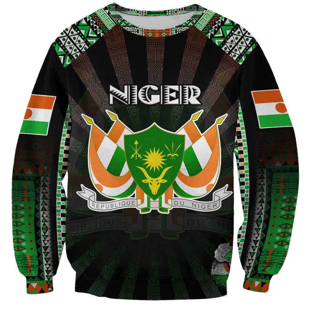 Personalized Niger Roots Sweatshirt African Map in Fingerprint and Tribal Colors