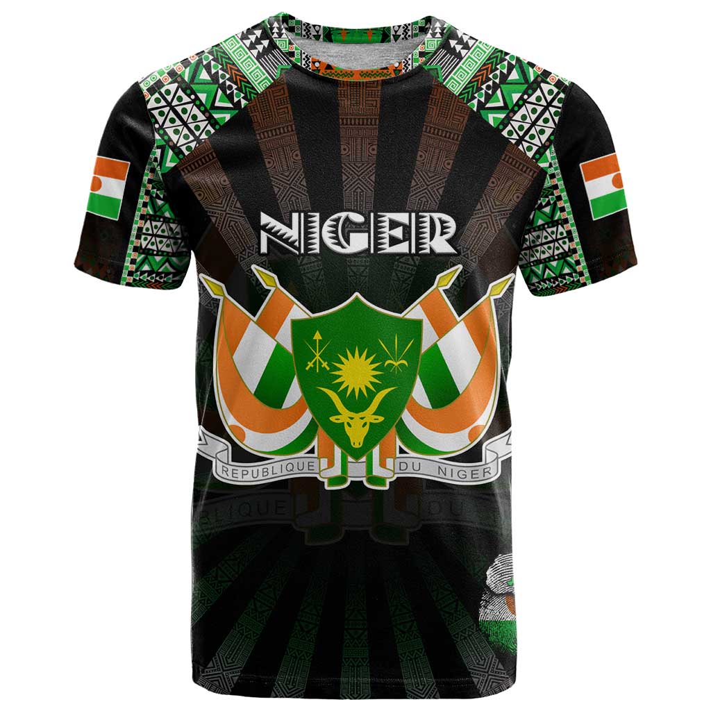 Personalized Niger Roots T Shirt African Map in Fingerprint and Tribal Colors