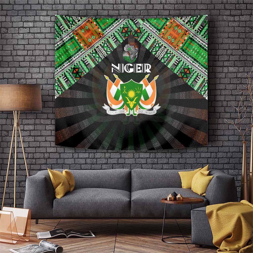 Niger Roots Tapestry African Map in Fingerprint and Tribal Colors