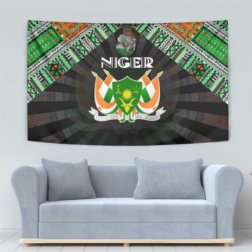 Niger Roots Tapestry African Map in Fingerprint and Tribal Colors