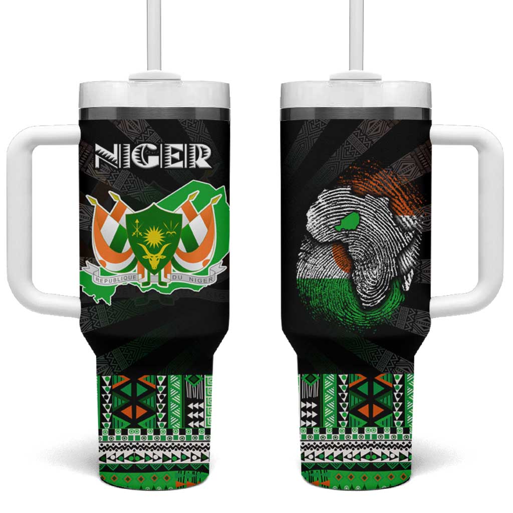 Niger Roots Tumbler With Handle African Map in Fingerprint and Tribal Colors
