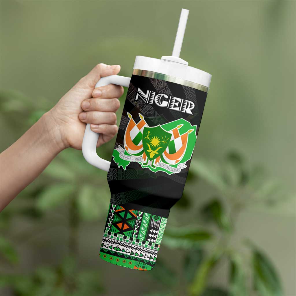 Niger Roots Tumbler With Handle African Map in Fingerprint and Tribal Colors