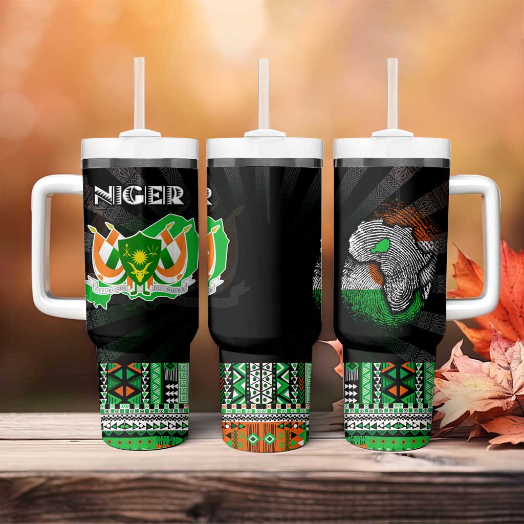 Niger Roots Tumbler With Handle African Map in Fingerprint and Tribal Colors