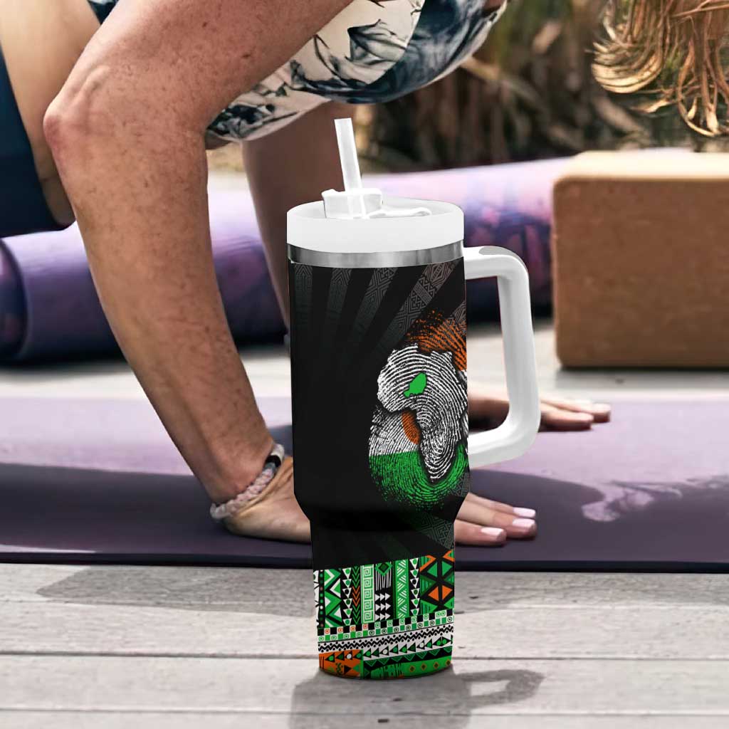 Niger Roots Tumbler With Handle African Map in Fingerprint and Tribal Colors