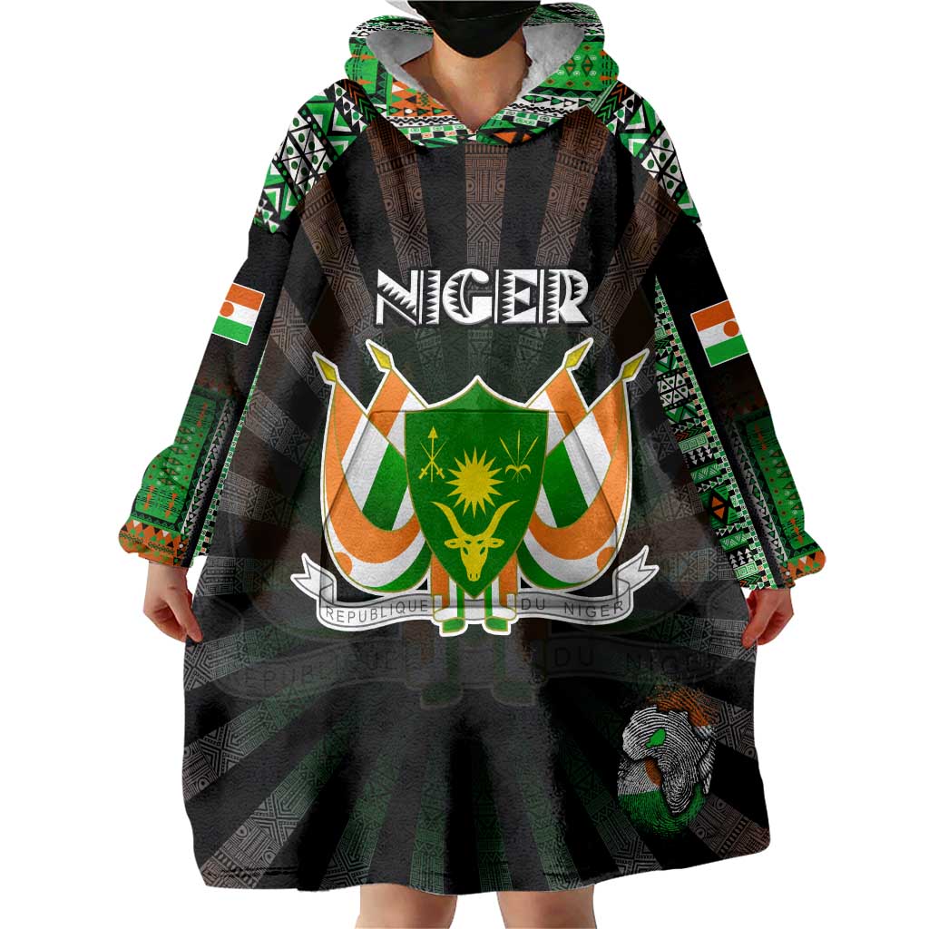 Personalized Niger Roots Wearable Blanket Hoodie African Map in Fingerprint and Tribal Colors