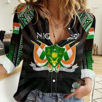 Personalized Niger Roots Women Casual Shirt African Map in Fingerprint and Tribal Colors