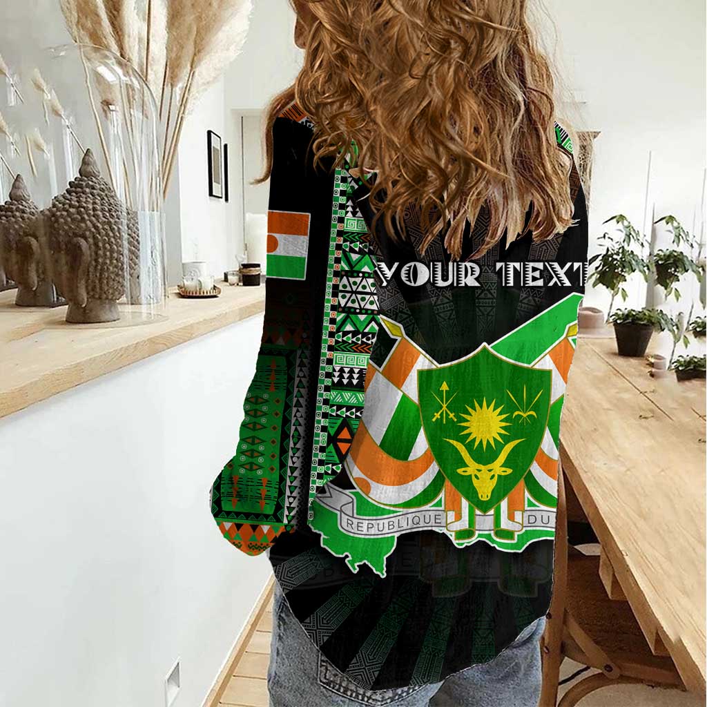 Personalized Niger Roots Women Casual Shirt African Map in Fingerprint and Tribal Colors