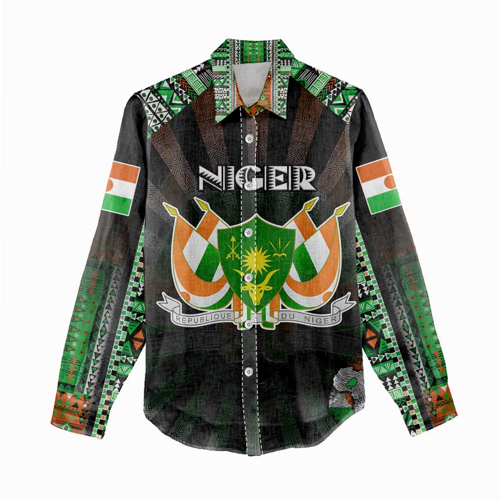 Personalized Niger Roots Women Casual Shirt African Map in Fingerprint and Tribal Colors