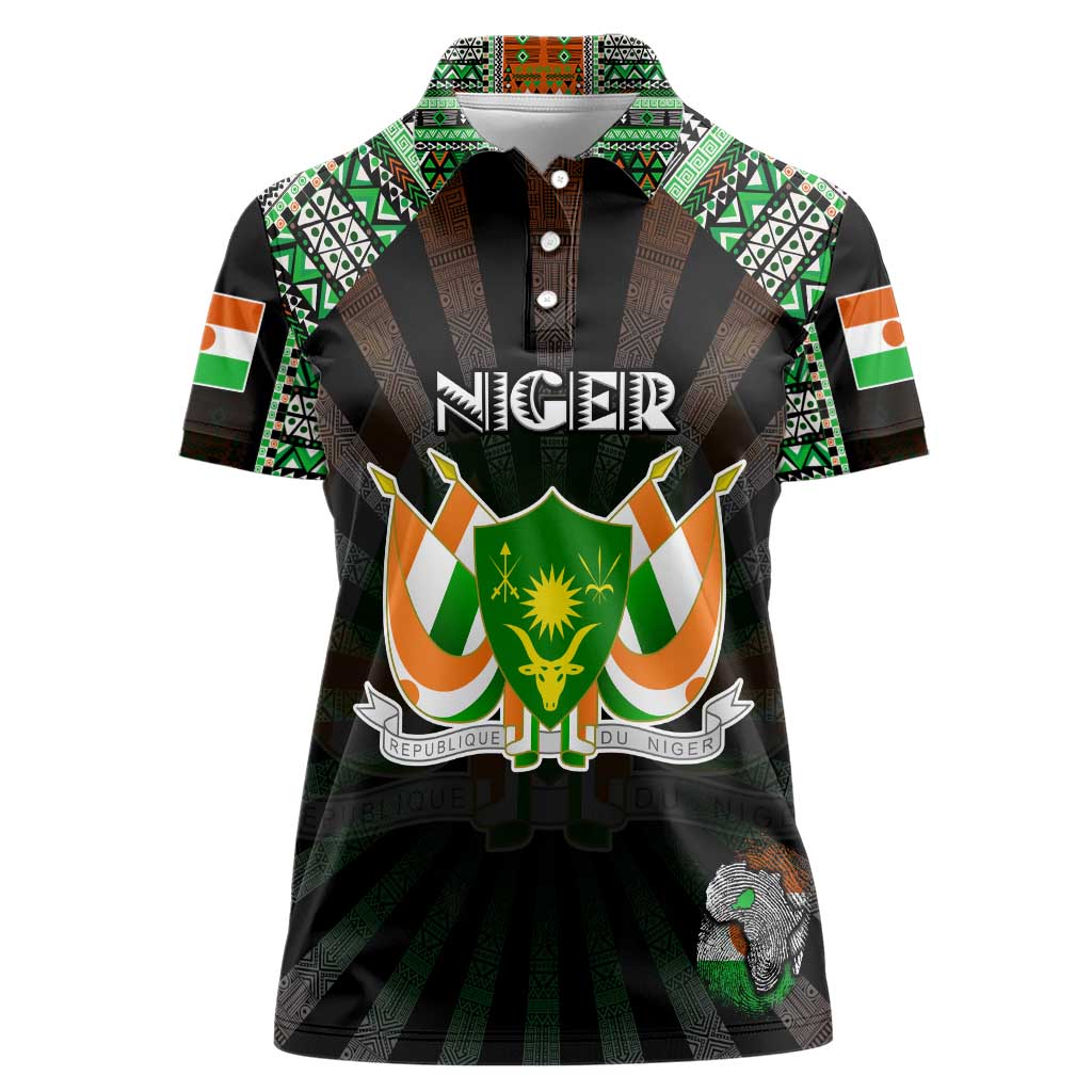 Personalized Niger Roots Women Polo Shirt African Map in Fingerprint and Tribal Colors