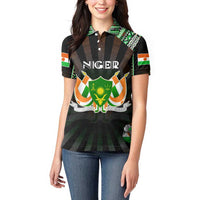 Personalized Niger Roots Women Polo Shirt African Map in Fingerprint and Tribal Colors