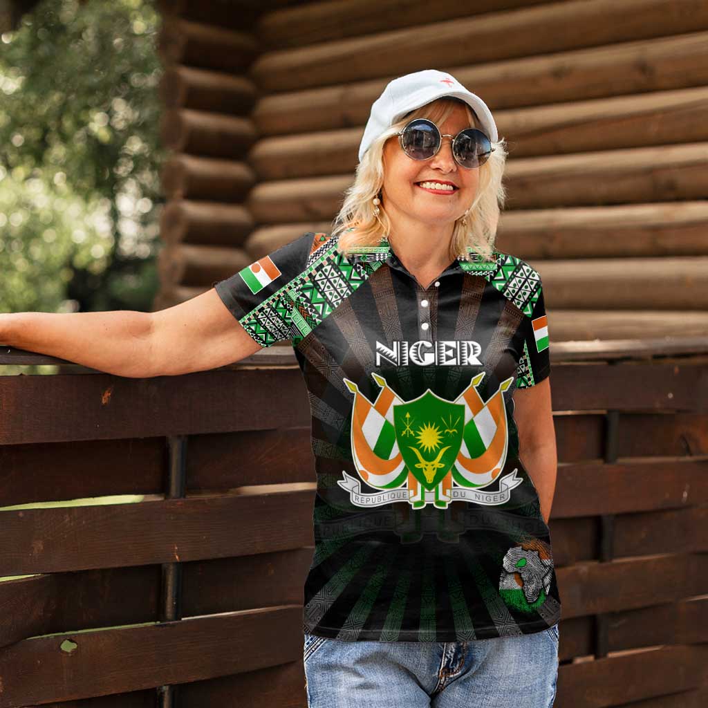 Personalized Niger Roots Women Polo Shirt African Map in Fingerprint and Tribal Colors