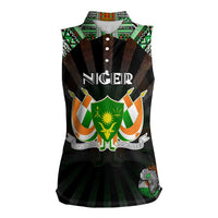 Personalized Niger Roots Women Sleeveless Polo Shirt African Map in Fingerprint and Tribal Colors