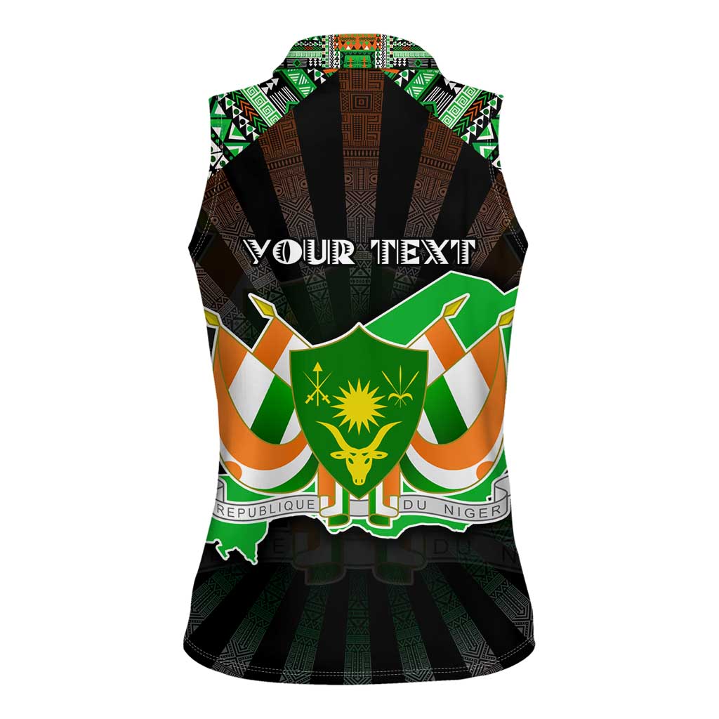 Personalized Niger Roots Women Sleeveless Polo Shirt African Map in Fingerprint and Tribal Colors