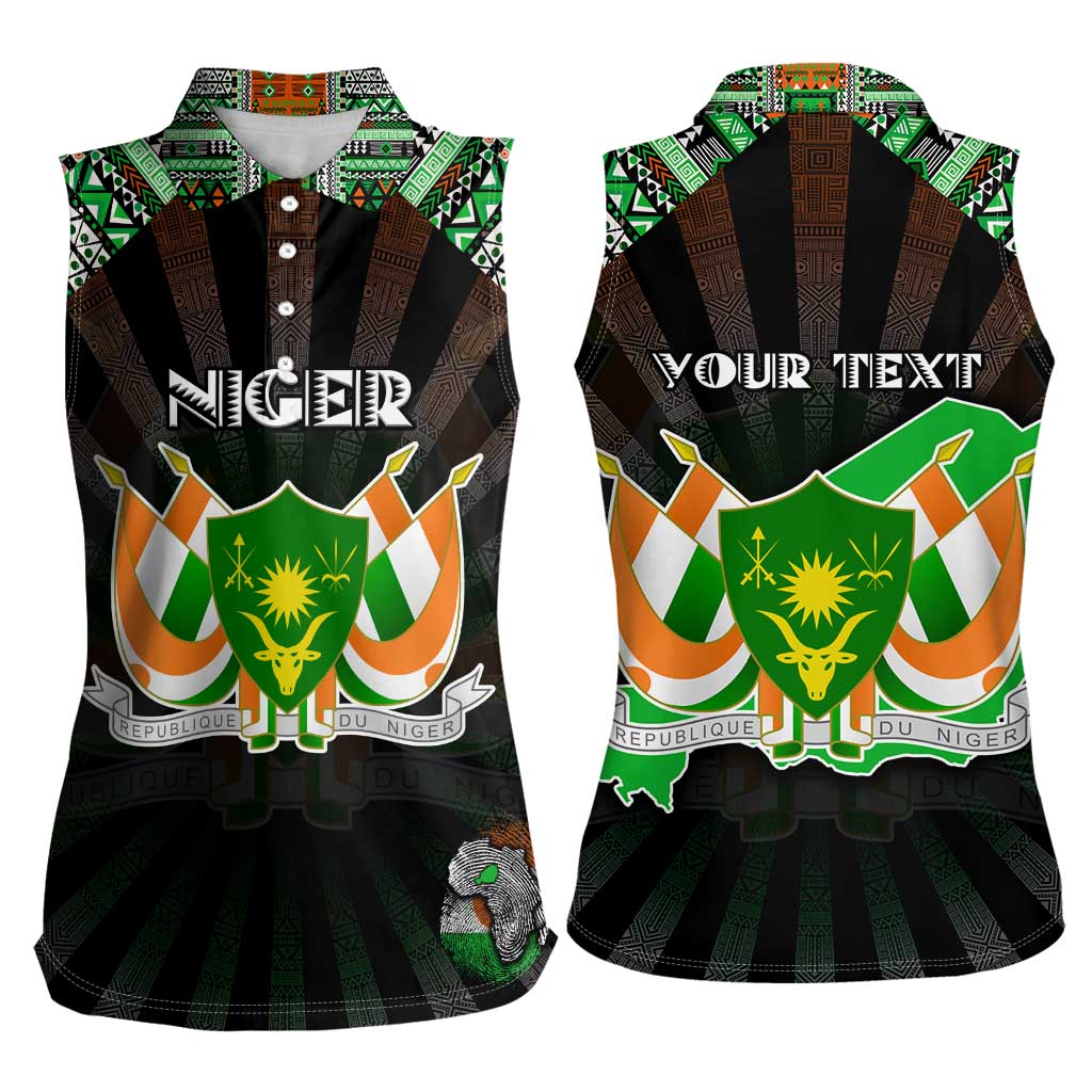 Personalized Niger Roots Women Sleeveless Polo Shirt African Map in Fingerprint and Tribal Colors