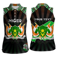 Personalized Niger Roots Women Sleeveless Polo Shirt African Map in Fingerprint and Tribal Colors