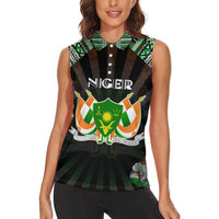 Personalized Niger Roots Women Sleeveless Polo Shirt African Map in Fingerprint and Tribal Colors