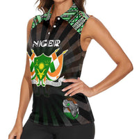 Personalized Niger Roots Women Sleeveless Polo Shirt African Map in Fingerprint and Tribal Colors
