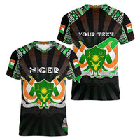 Personalized Niger Roots Women V-Neck T-Shirt African Map in Fingerprint and Tribal Colors