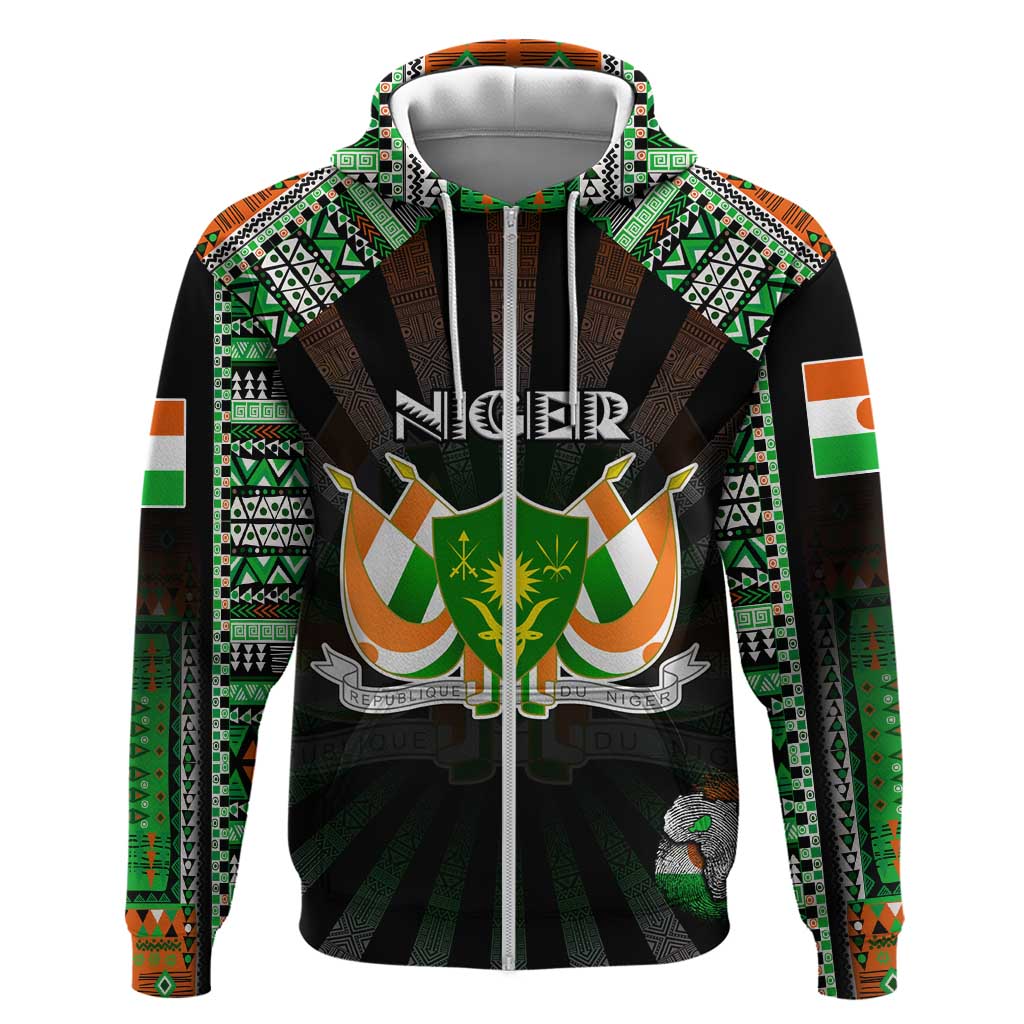 Personalized Niger Roots Zip Hoodie African Map in Fingerprint and Tribal Colors