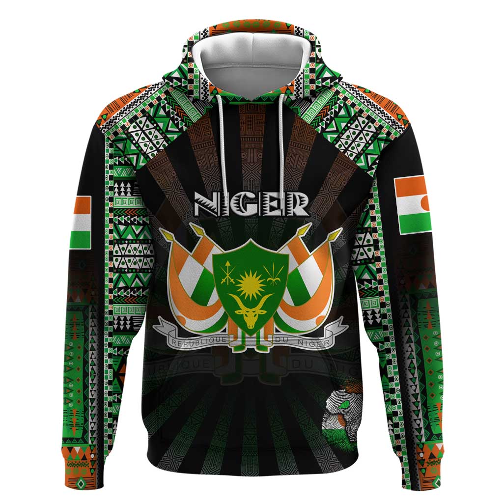 Personalized Niger Roots Zip Hoodie African Map in Fingerprint and Tribal Colors