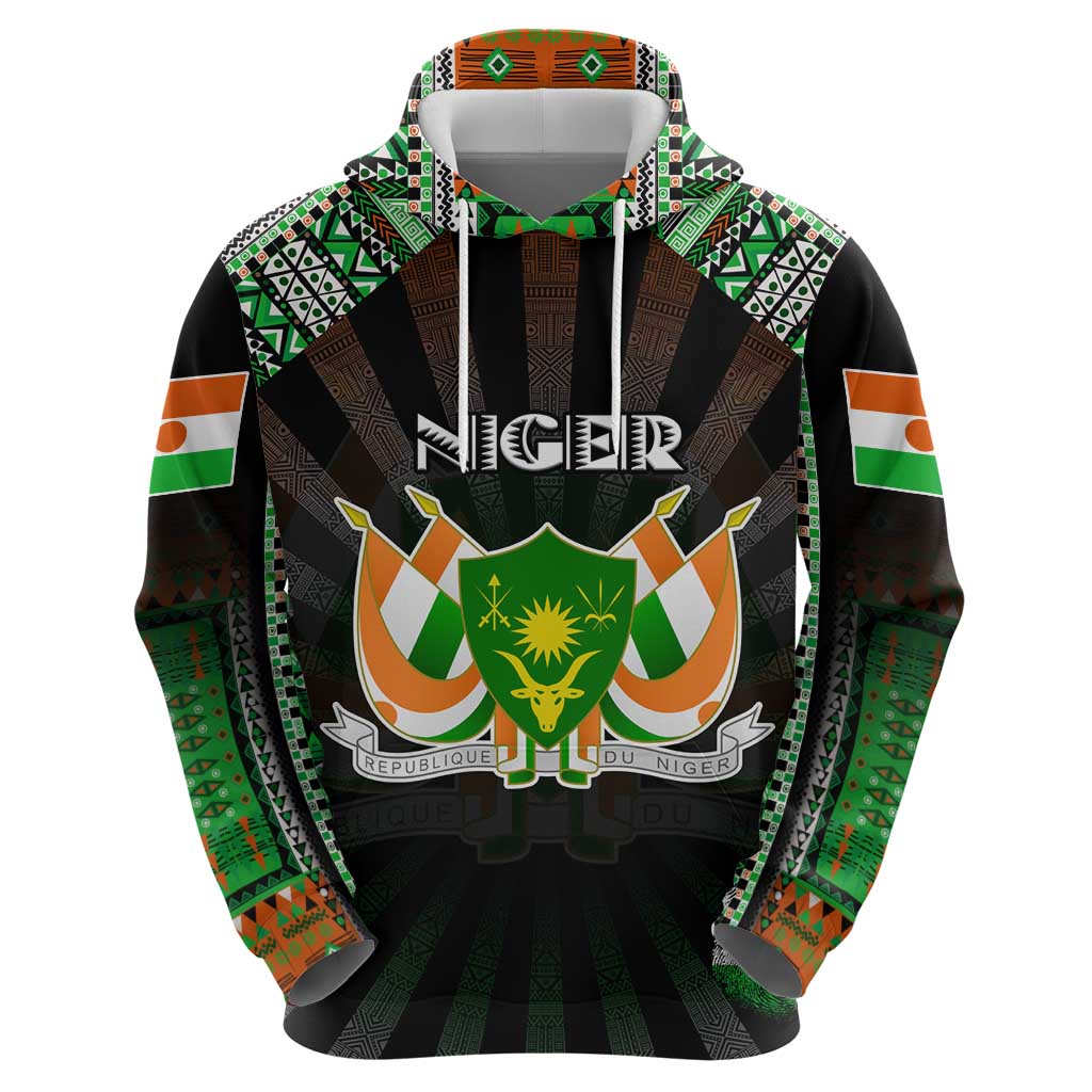 Personalized Niger Roots Zip Hoodie African Map in Fingerprint and Tribal Colors