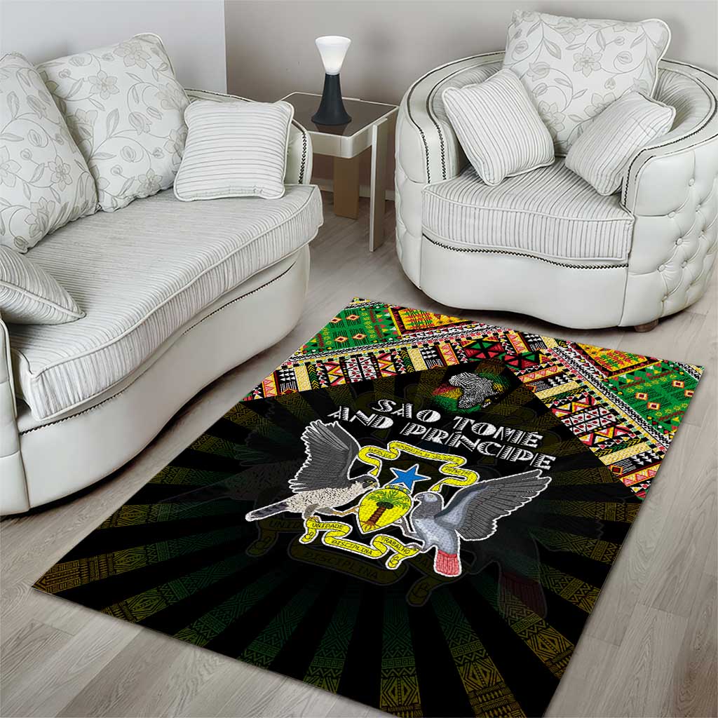 Sao Tome and Principe Roots Area Rug African Map in Fingerprint and Tribal Colors
