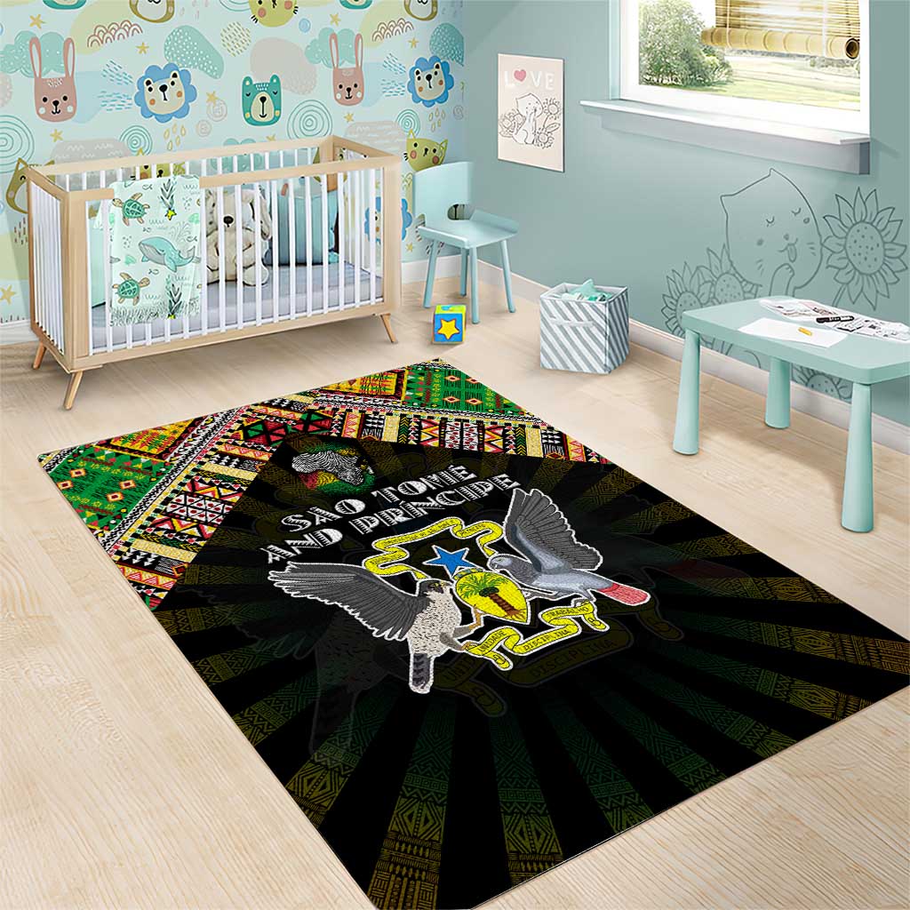 Sao Tome and Principe Roots Area Rug African Map in Fingerprint and Tribal Colors