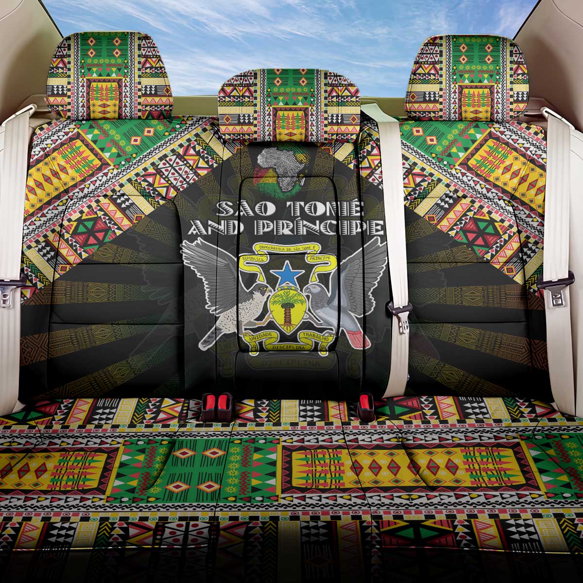 Sao Tome and Principe Roots Back Car Seat Cover African Map in Fingerprint and Tribal Colors