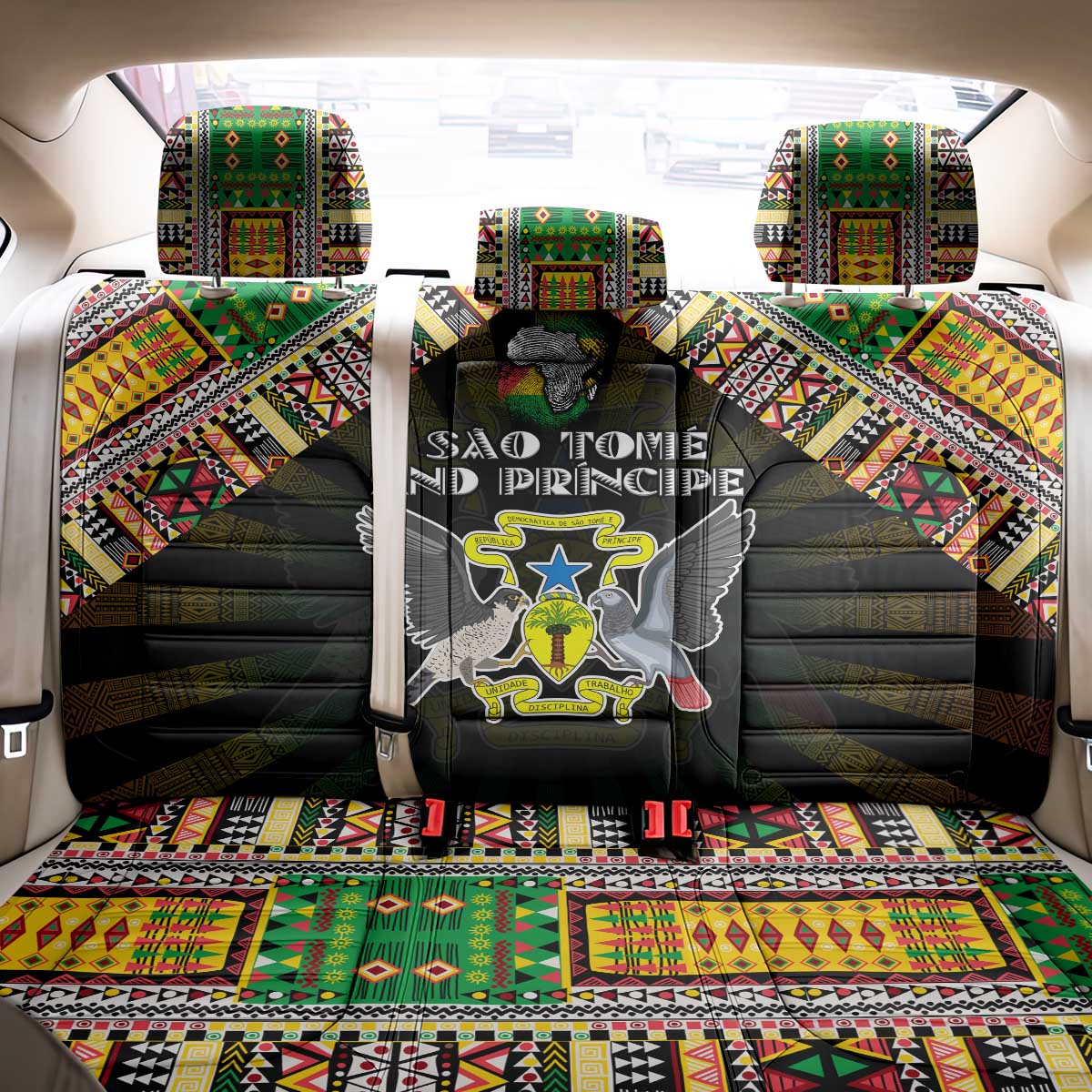 Sao Tome and Principe Roots Back Car Seat Cover African Map in Fingerprint and Tribal Colors