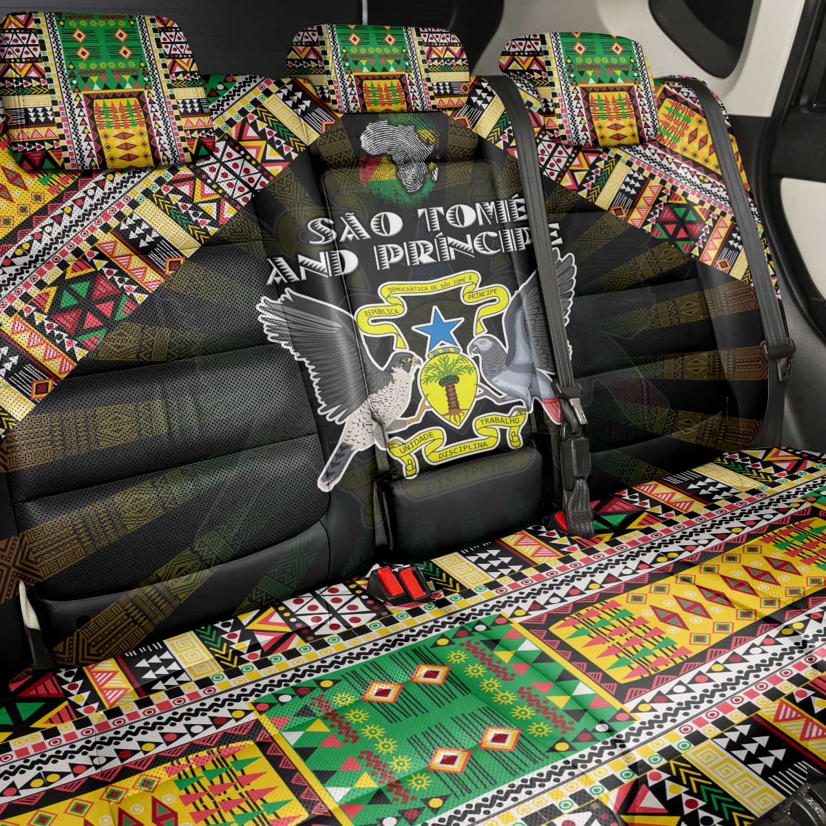 Sao Tome and Principe Roots Back Car Seat Cover African Map in Fingerprint and Tribal Colors