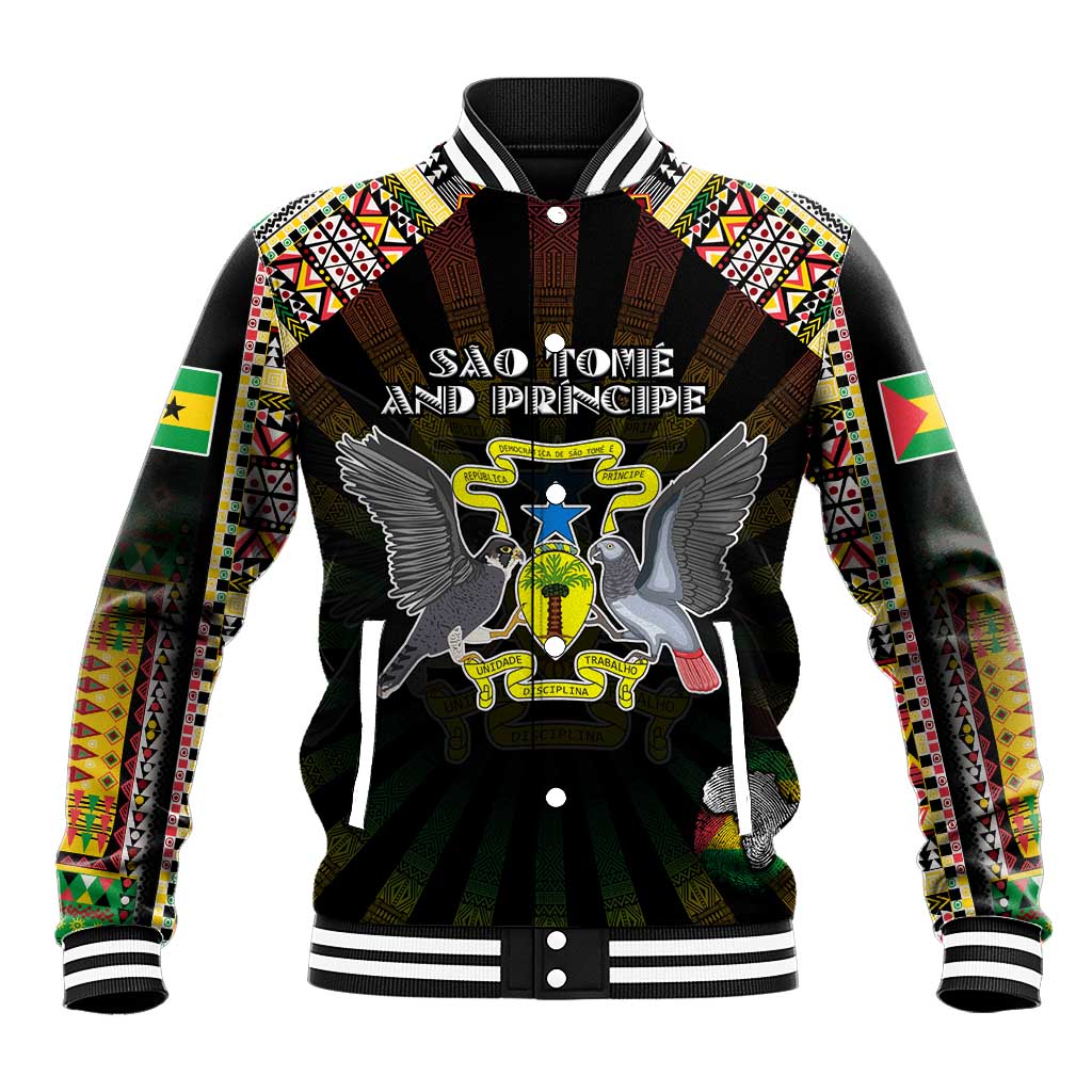 Personalized Sao Tome and Principe Roots Baseball Jacket African Map in Fingerprint and Tribal Colors
