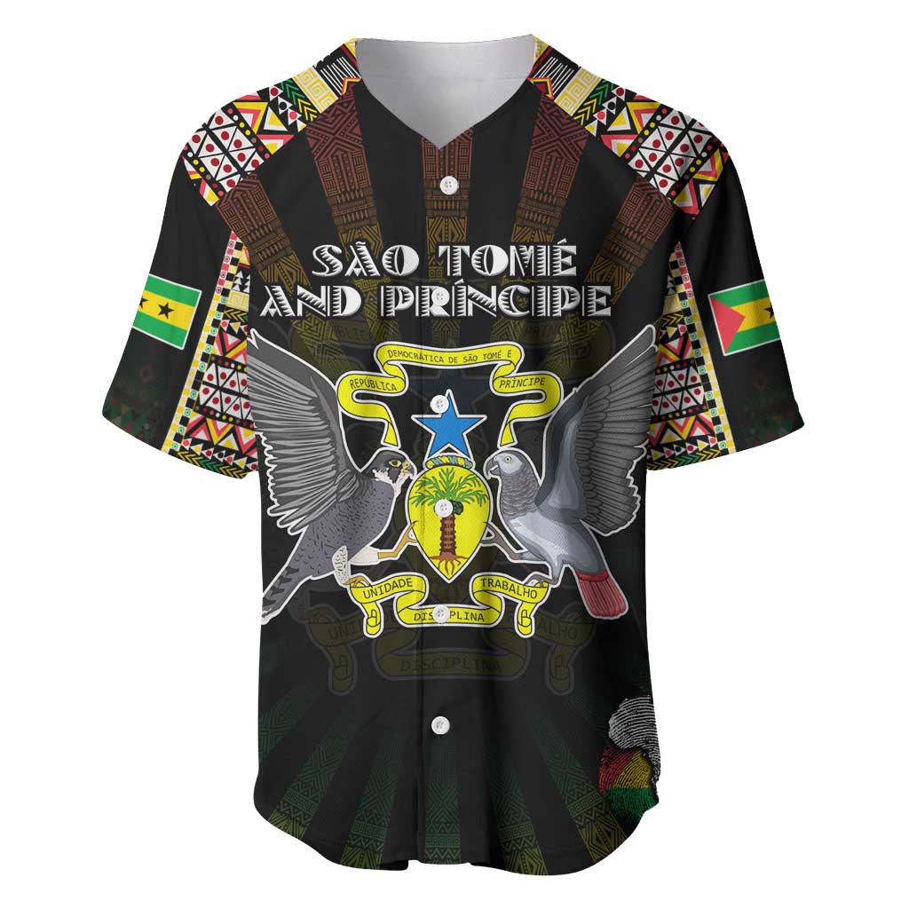 Personalized Sao Tome and Principe Roots Baseball Jersey African Map in Fingerprint and Tribal Colors