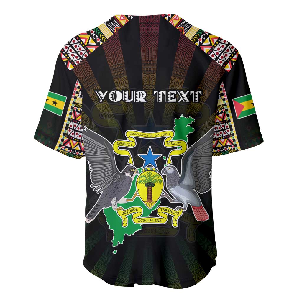 Personalized Sao Tome and Principe Roots Baseball Jersey African Map in Fingerprint and Tribal Colors