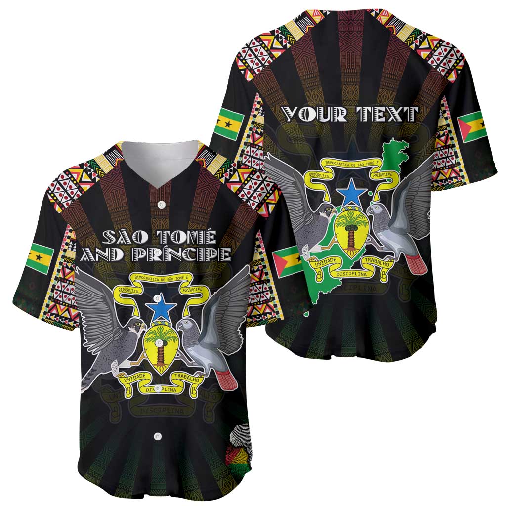 Personalized Sao Tome and Principe Roots Baseball Jersey African Map in Fingerprint and Tribal Colors
