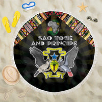 Sao Tome and Principe Roots Beach Blanket African Map in Fingerprint and Tribal Colors