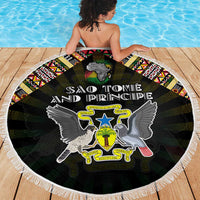 Sao Tome and Principe Roots Beach Blanket African Map in Fingerprint and Tribal Colors