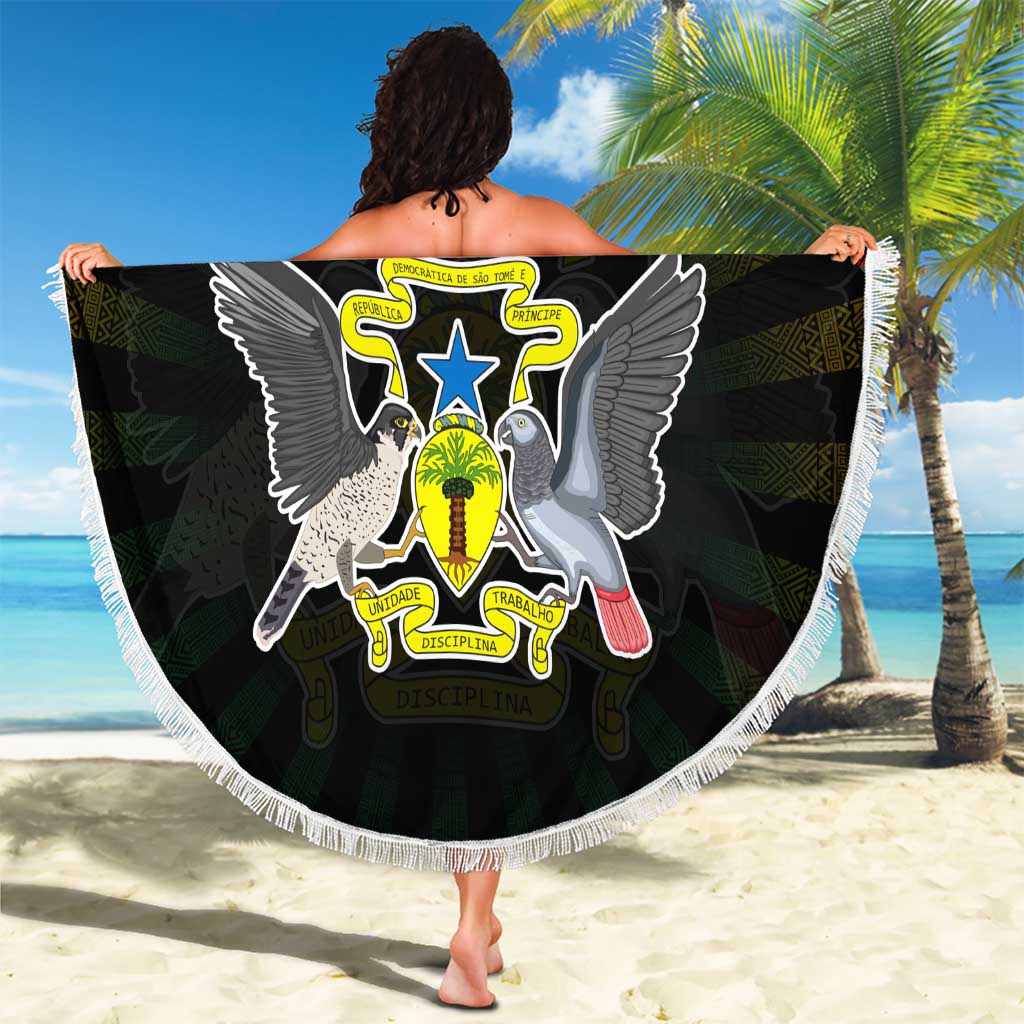 Sao Tome and Principe Roots Beach Blanket African Map in Fingerprint and Tribal Colors