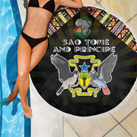 Sao Tome and Principe Roots Beach Blanket African Map in Fingerprint and Tribal Colors