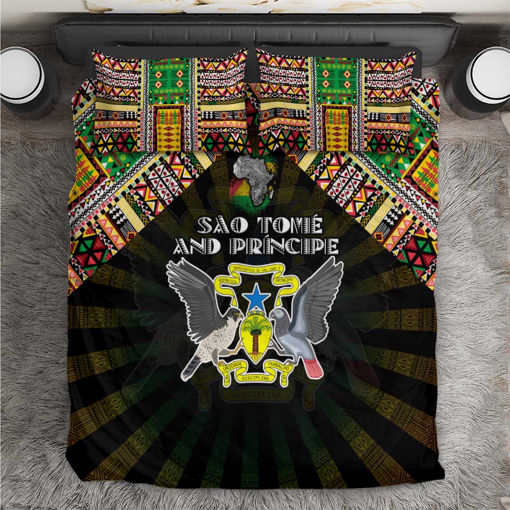 Sao Tome and Principe Roots Bedding Set African Map in Fingerprint and Tribal Colors