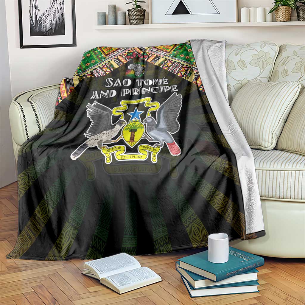 Sao Tome and Principe Roots Blanket African Map in Fingerprint and Tribal Colors