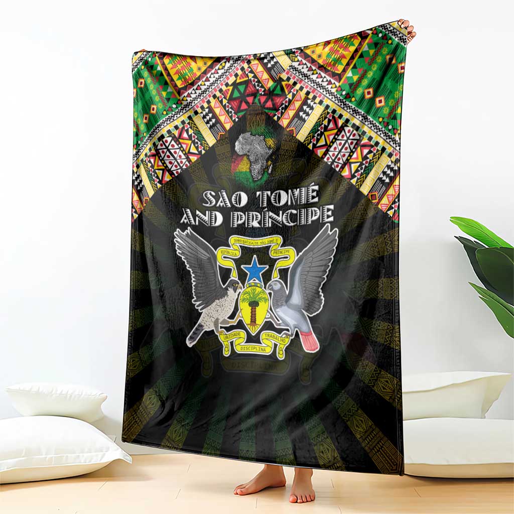 Sao Tome and Principe Roots Blanket African Map in Fingerprint and Tribal Colors