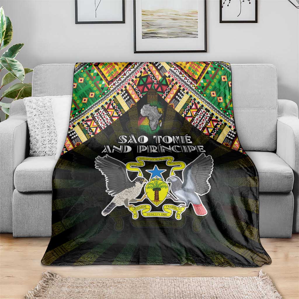 Sao Tome and Principe Roots Blanket African Map in Fingerprint and Tribal Colors